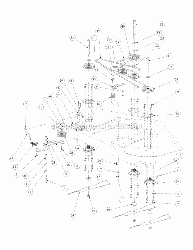 Fabricated Deck Spindle Assembly Diagram and Parts List for M72-GN 53AB5FEZ150 Cub Cadet Sprayer